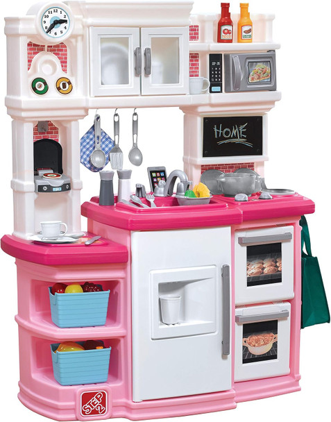 Step2 Great Gourmet Kids Kitchen Playset, Indoor/Outdoor Kitchenette, Interactive Play With Lights And Sounds, Made Of Durable Plastic, Includes 33 Piece Toy Accessories, Toddlers 3+ Years Old, Tan