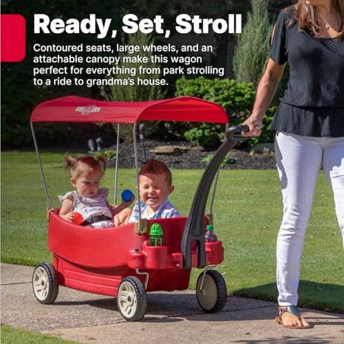 Step2 All Around Canopy Wagon, Kids Ride On Toy, Stroller Substitute, Includes Seat Belts, Made Of Durable Plastic, Max Weight 75 Lbs., For Toddlers 1.5-5 Years Old