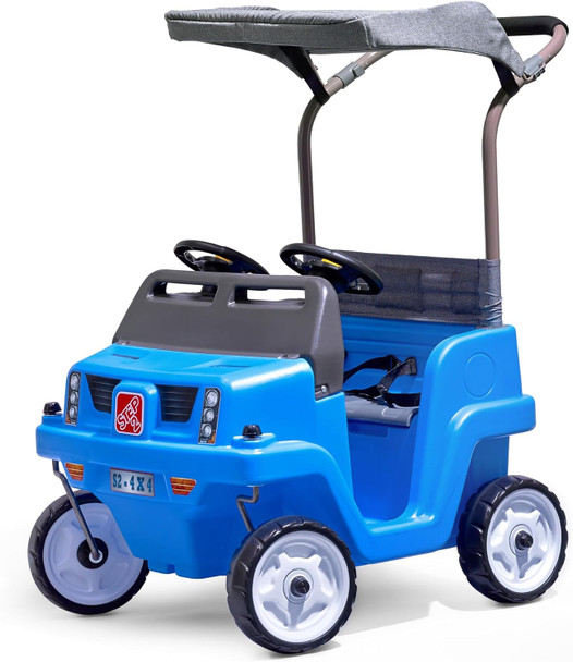Step2 Side-By-Side Push Around Suv, 2-Seater Kids Push Car With Seat Belts, Dual Steering Wheels & Horns, Adjustable Canopy, Ages 18 Monthsãƒæ’Ã‚¢Ãƒ¢Ã¢‚¬Å¡Ã‚¬Ãƒ¢Ã¢Š¬Ã…Œ5 Years, Max 100 Lbs., Durable Plastic, Blue