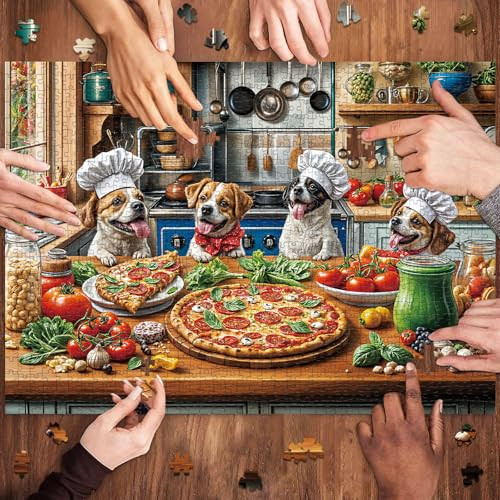 Tangmosaic Funny Dog Pizza Jigsaw Puzzle, 1000 Piece Puzzle For Adults, Food Kitchen Jigsaw Puzzle, Animal Pet Lover Challenging Puzzles, Home Decoration Puzzle, Interlock Perfectly No Dust