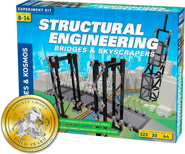Thames & Kosmos Structural Engineering: Bridges & Skyscrapers  Science & Engineering Kit  Build 20 Models  Learn About Force, Load, Compression, Tension  Parents' Choice Gold Award Winner, Blue
