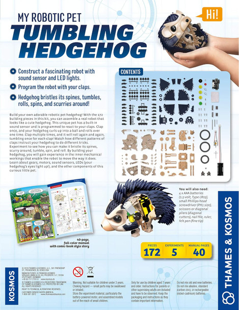 Thames & Kosmos My Robotic Pet - Tumbling Hedgehog  Build Your Own Sound Activated Tumbling, Rolling, Scurrying Pet  Stem Experiment Kit  Toy Of The Year Award Finalist