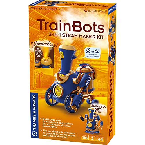 Thames & Kosmos Trainbots: 2-In-1 Steam Maker Kit  Build 2 Steampunk Robots W/Led Lights  Explore Robots & Engineering  Includes Ultrasonic Atomizer  Ages 8+ With Help 12+ For Independent Play