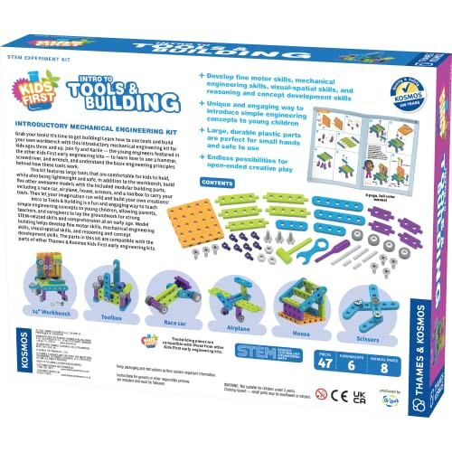 Thames & Kosmos Kids First: Intro To Tools & Building Stem Experiment Kit For Ages 3+  Build 6 Models, Learn Basic Mechanical Engineering Principles  Make Your Own Workbench With Durable Parts