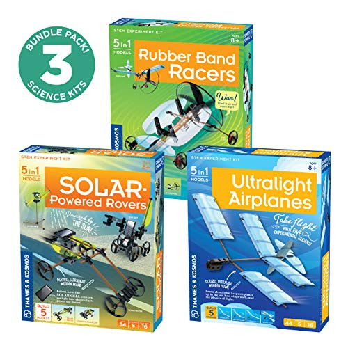 Thames & Kosmos Fun, Educational Engineering 3-Pack Bundle  Ultralight Airplanes, Rubber Band Racers, Solar-Powered Rovers  Learn About The Physics Of Flight, Energy Conversion & Solar Energy