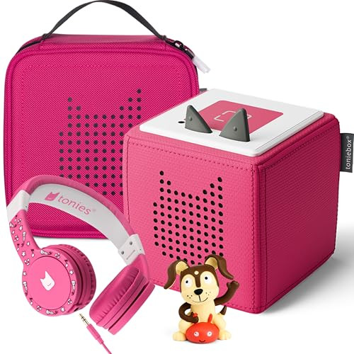 Tonies Toniebox 1 Audio Player Bundle With Playtime Puppy, Headphones, And Carrying Case - Pink