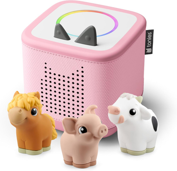 Tonies Toniebox 2 My First Farm Bundle For Kids 1+ With Soft And Squeezable Cow, Horse, And Pig - Cloud Pink