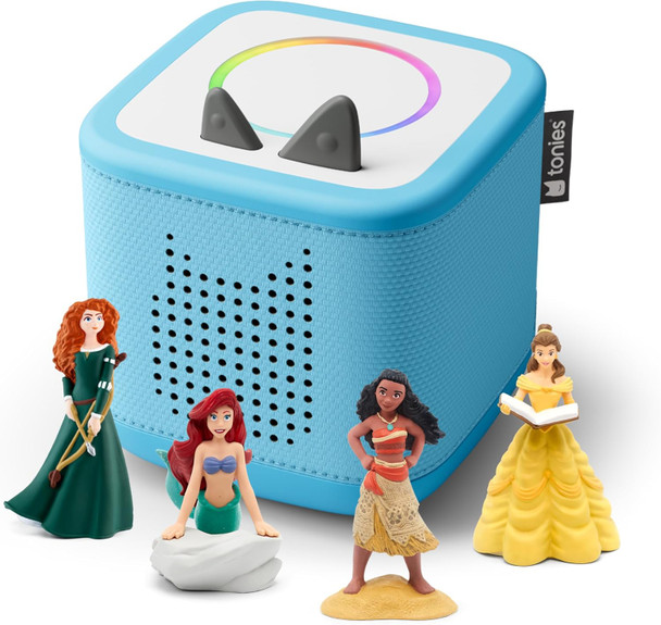 Tonies Toniebox 2 Audio Player Disney Princess Bundle For Kids 3+ With Ariel, Moana, Merida, And Belle - Sky Blue