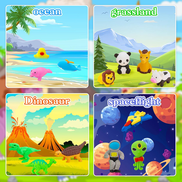 Urskytous 110Pcs Animal Erasers Kids Desk Pets Pencil Erasers 3D Puzzle Eraser Bulk Mini Animal Food Toys Fun Cute Eraser For Classroom Rewards, Game Prizes, Treasure Box, Easter Egg Fillers