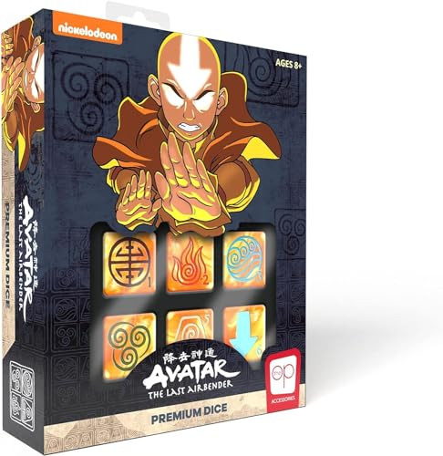 Usaopoly Avatar The Last Airbender Premium Dice Set  Collectible D6 With Custom Tin Case  Officially Licensed 6-Sided Dice, Orange