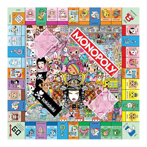 Usaopoly Monopoly: Tokidoki Board Game, Buy, Sell & Trade Characters Like Donutella, Mozzarella, & Stellina, Includes 6 Collectible Mover Tokens - Cactus Dog, Sirena, Adios & More,Official Tokidoki Merchandise