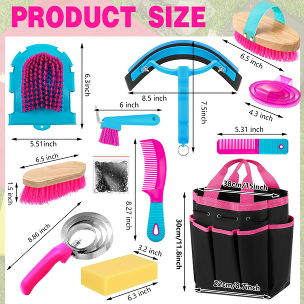 Abbylike 12 Pieces Horse Grooming Kit With Organizer Tote Bag Tack Room Supplies Horse Brush Sets Equine Care Cleaning Kit Shedding Grooming Massaging Tools(Khaki)
