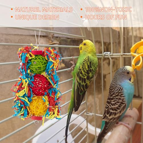 Afuower Bird Toys Parakeet Toy Parrot Chewing Shredding Foraging Toys With Rope Perch Hanging Toys Bird Cage Accessories For Cockatiel Conure Budgies Lovebird 5 Pack