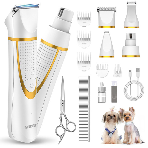 Aibors Small Dog Grooming Kit 4 In 1 Electric Cordless Dog Paw Trimmer With Nail Grinder Low Noise Dog Nail Trimmers Ipx7 Waterproof Small Dog Grooming Clippers For Paws Ears Face Hip Hairl