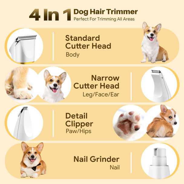 Aibors Small Dog Grooming Kit 4 In 1 Electric Cordless Dog Paw Trimmer With Nail Grinder Low Noise Dog Nail Trimmers Ipx7 Waterproof Small Dog Grooming Clippers For Paws Ears Face Hip Hairl