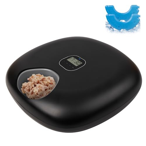 All For Paws Rechargeable Automatic Timer Cat Feeder Wet Food Auto Pet Food Dispenser For Small Dogs With Programmable Timer 8 Oz Per Meal 5+1 Meals Black