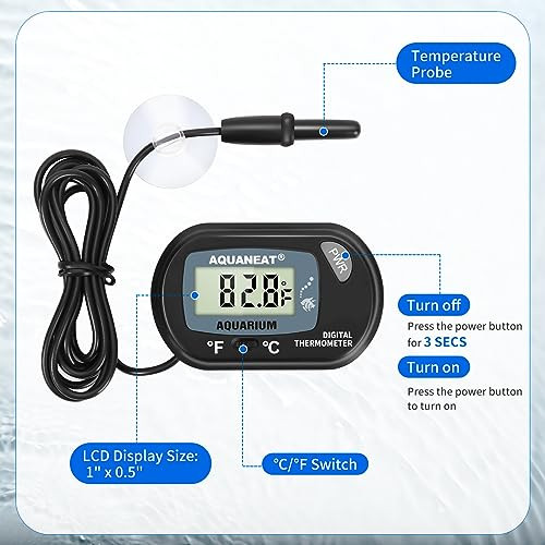 Aquaneat 2 Pack Aquarium Thermometer Fish Tank Thermometer Digital Temperature Test With Large Lcd Display