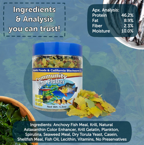 Aquatic Foods Inc. Community & Tropical Fish Flakes For Angel Fish Guppies Live Bearers Loaches Gouramis Catfish Cichlids 12-Type Pellet Mix & 4-Type Wafer Mix Included...1.30Oz Canister