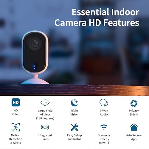 Arlo Essential Security Camera Hd Indoor Only 2Nd Gen Pet Camera & Baby Monitor Wired Automated Privacy Shield 2-Way Audio Night Vision Live Stream Motion AlertsNotificationswhite 1 Cam
