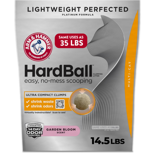Arm & Hammer Hardball Lightweight Platinum Multi-Cat Clumping Cat Litter Odor Control Easy No-Mess Scooping Garden Bloom Scent 8.5 Lbs.
