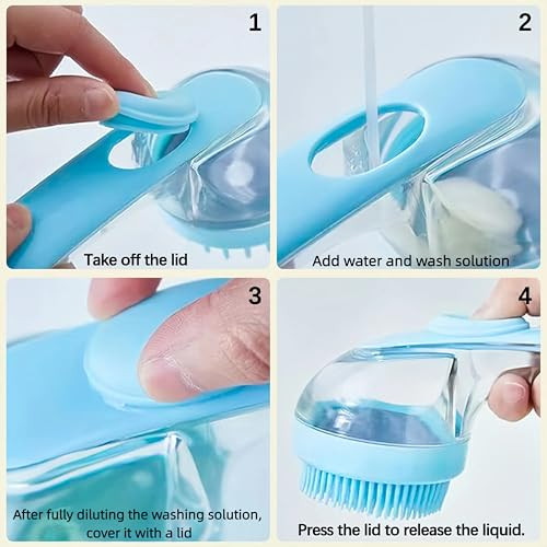 Auicl (2-Piece) Pet Bath Brush And Dog Scrubberã£¯Ã‚¼Ã…™Bathing Dog Beauty Massage Brush With Soap Dispenserã£¯Ã‚¼Ã…™Adjustable Handle Shampoo Brush & Scrubber For Short & Long Haired Dogs & Cats