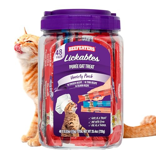 Beefeaters Cat Treats Variety Pack Lickable Puree 48Ct Ãƒ¢Ã‚Š¬Ã‚‚¬Å’ Salmon Tuna & Chicken Grain- Taurine-Enriched Ideal For Training & Interactive Feeding