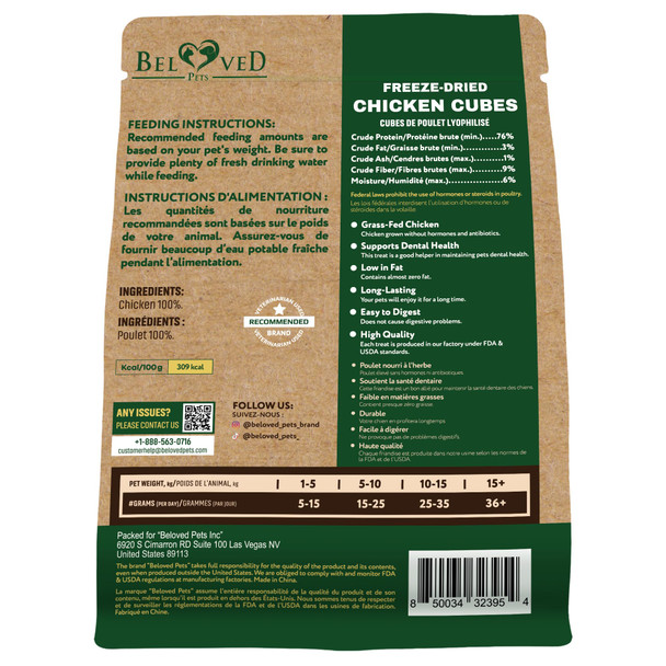 Beloved Pets Dog & Cat Treats Ze Dried Chicken Cubes 5.3 Oz - All Natural Meat Raw Pet Food - Human Grade High-Protein Snacks & Grain- Jerky Chews For Cats And Small Dogs