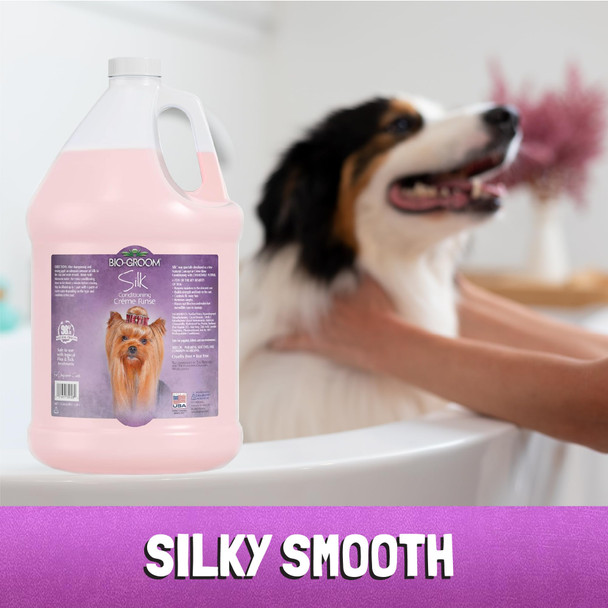 Bio-Groom Silk Creme Rinse Dog & Puppy Conditioner - Hair Detangler For Dogs Moisturizes Skin & Coat Removes Tangles & Frizz Made In Usa - 1 Gallon