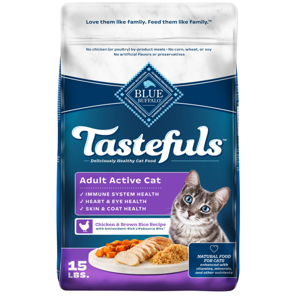 Blue Buffalo Tastefuls Natural Dry Food For Active Adult Cats Chicken And Brown Rice Recipe 7-Lb. Bag