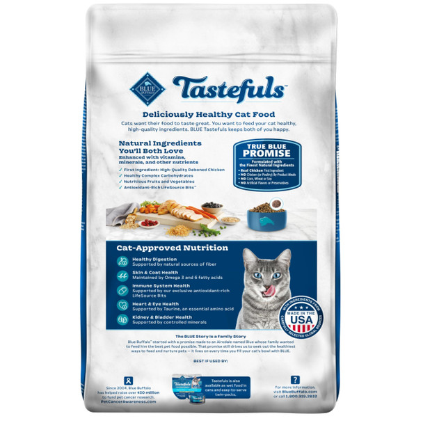 Blue Buffalo Tastefuls Natural Dry Food For Active Adult Cats Chicken And Brown Rice Recipe 7-Lb. Bag