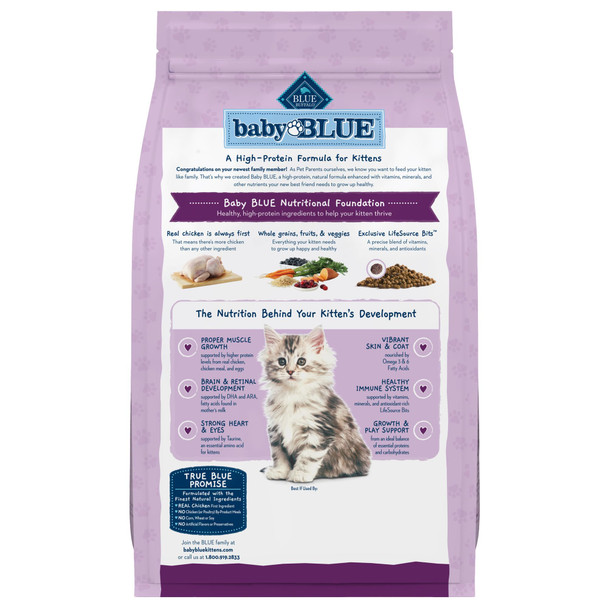 Blue Buffalo Baby Blue Natural Dry Food For Kittens Healthy Growth Formula With Dha Chicken And Brown Rice Recipe 5-Lb Bag