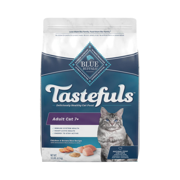 Blue Buffalo Tastefuls Natural Dry Food For Adult Cats 7+ Chicken & Brown Rice Recipe 7-Lb. Bag