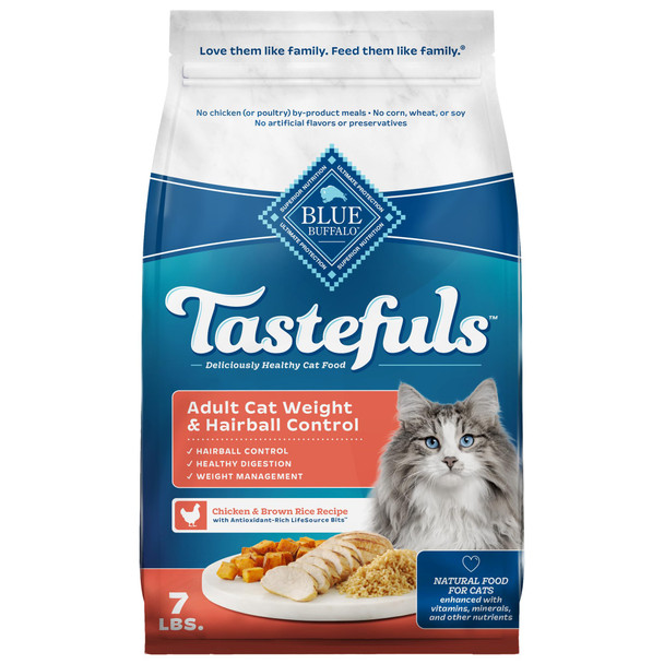 Blue Buffalo Tastefuls Adult Dry Cat Food For Weight Management & Hairball Control Made In The Usa With Natural Ingredients Chicken Recipe 7-Lb Bag