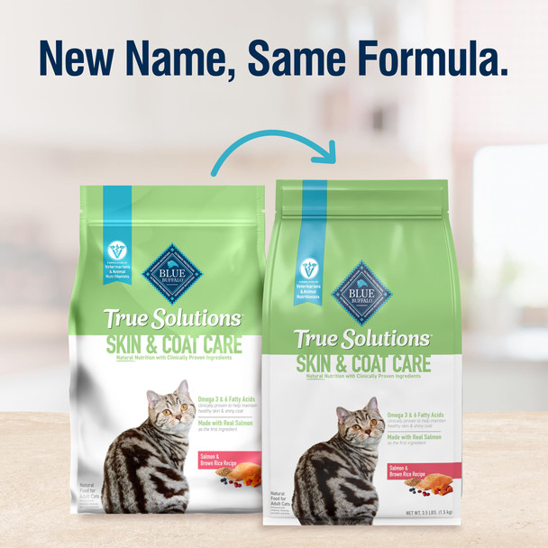 Blue Buffalo True Solutions Skin & Coat Care Natural Dry Cat Food For Adult Cats Salmon 3.5-Lb. Bag