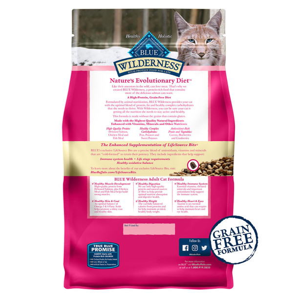 Blue Buffalo Wilderness Natural Adult Dry Cat Food High-Protein And Grain- Diet Supports Healthy Muscle Development And A Healthy Immune System Salmon 5-Lb Bag