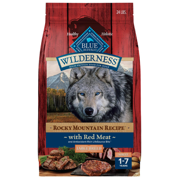 Blue Buffalo Wilderness Natural High-Protein Dry Food For Adult Dogs With Wholesome Grains Salmon 28-Lb Bag.