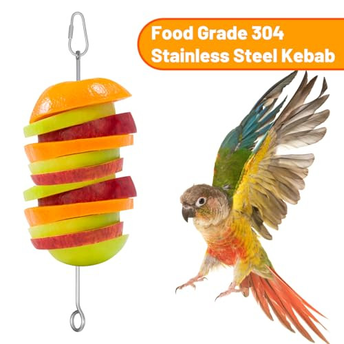 Bremorou 3 Pcs Bird Cage Food Holder ParrotStainless Steel Parrot Fruit Vegetable Stick HoldersBird Food Treats SkewerBirds Cage Feeder Foraging Toy Hanging Rodent Toy For Parakeet Budgie Macaw