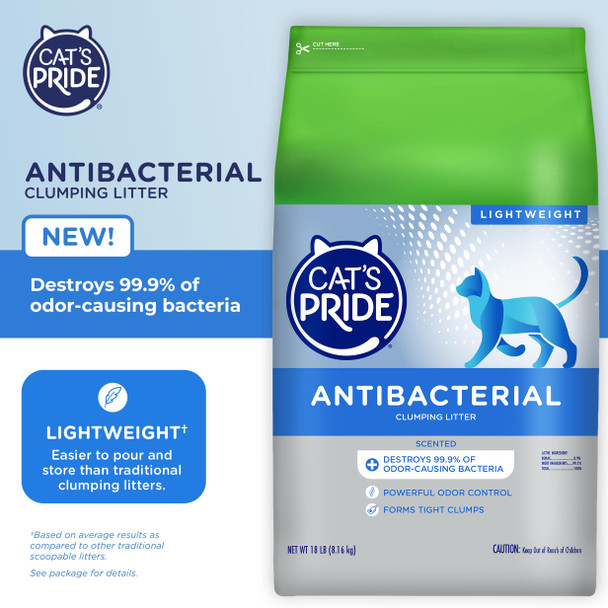 Cat'S Pride Antibacterial Cat Litter: Destroys 99.9% Of Odor-Causing Bacteria - Powerful Odor Control - Premium Lightweight Clumping Litter - Scented 12 Pounds