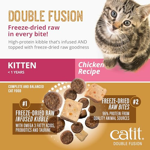 Catit Recipes Double Fusion Kitten Food Ãƒ¢Ã‚Š¬Ã‚‚¬Å’ Chicken Recipe 96% Animal Protein Ze-Dried Raw Toppings No By-Products High-Nutrient Wet & Dry Blend For Healthy Growth 4 Lb
