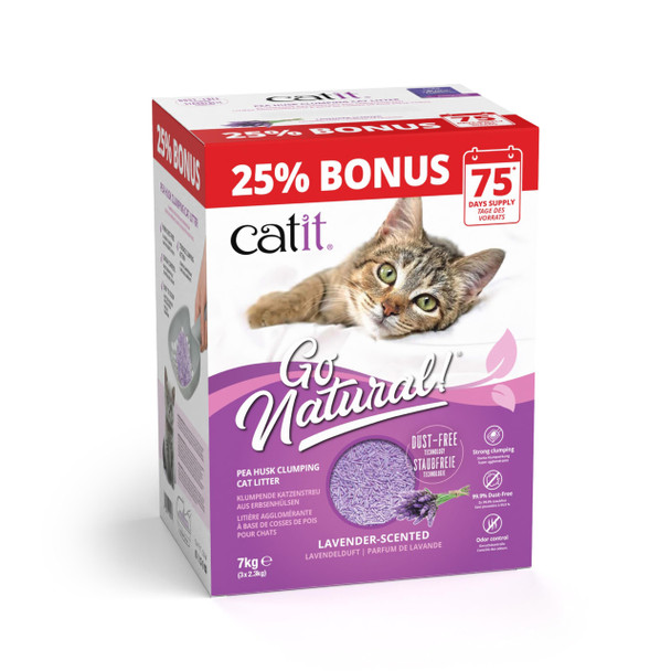 Catit - Go Natural Pea Husk Clumping Cat Litter - Lightweight Dust  Easy Cleaning & Scooping Flushable Kitty Litter With Odor Control & Subtle Fragrance - 12.3 Lbs Lavender Scented
