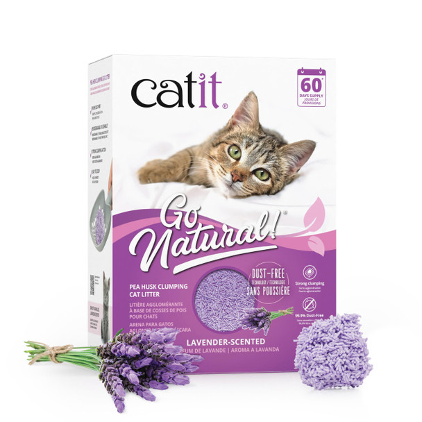 Catit - Go Natural Pea Husk Clumping Cat Litter - Lightweight Dust  Easy Cleaning & Scooping Flushable Kitty Litter With Odor Control & Subtle Fragrance - 12.3 Lbs Lavender Scented