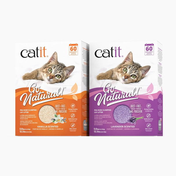 Catit - Go Natural Pea Husk Clumping Cat Litter - Lightweight Dust  Easy Cleaning & Scooping Flushable Kitty Litter With Odor Control & Subtle Fragrance - 12.3 Lbs Lavender Scented
