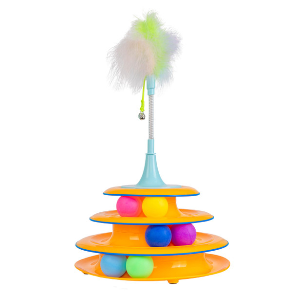 Catstages 2-In-1 Spinning Fish Treat Dispenser Cat Toy Interactive Puzzle Feeder & Cat Ball Track Add-On Blue