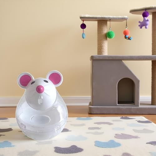 Cauaoa Beige Interactive Cat Toy Mouse Shape Treat Dispenser Food Storage Holder For Indoor Cats And Kittens Cat Mice And Animals Toys For Pet Increases Iq Interactive & Food Dispensing