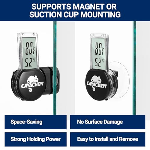 Cavachew Magnetic Reptile Thermometer And Humidity Gauge Digital Tank Thermometer Hygrometer With Lcd Display Habitat Temp Humidity Meter Accessories For Bearded Dragon Snake Hermit Crabs Gecko