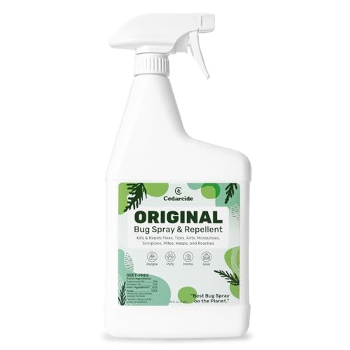 Cedarcide Original Bug Spray Repel & Kill Fleas Ticks Mosquitoes Mites Ants & Chiggers For Use On People Pets & Home Natural Cedar Oil Eco-Friendly Quart
