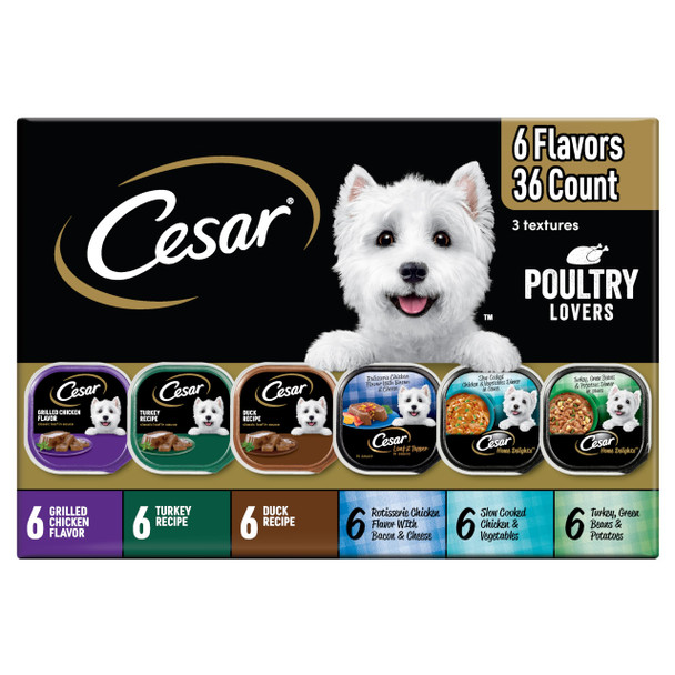 Cesar Wet Dog Food Steak Lovers Variety Pack With Real Meat 3.5 Oz. Trays (36 Count Pack Of 1)