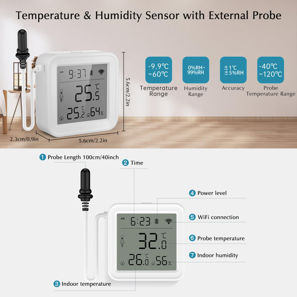 Chatthen Aquarium Thermometer Smart Fish Tank Thermometer App Monitor Data Export Fahrenheit/Celsius(Ãƒ¢Ã‚‚¬Å½Ã¢‚¬°/Ãƒ¢Ã‚‚¬Å½Ã¦™) Wifi Hygrometer For Babyroom Greenhouse Fish Tank Refrigerator White 1 Pack