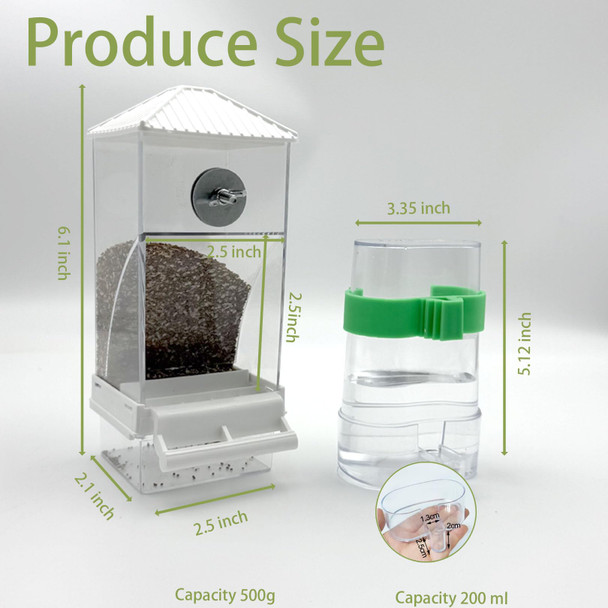 Chuyouan No Mess Bird Feeder Water Dispenser Set Automatic Parrot Feeder For Cage Transparent Acrylic Food Container Drinker Cage Accessories Parakeet Cockatiel Lovebird Finch