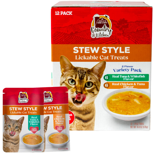 Country Kitchen Puree Lickable Cat Treats Variety Pack Includes Tuna Salmon And Chicken Made With Real Meat .5 Oz Tubes 20 Ct
